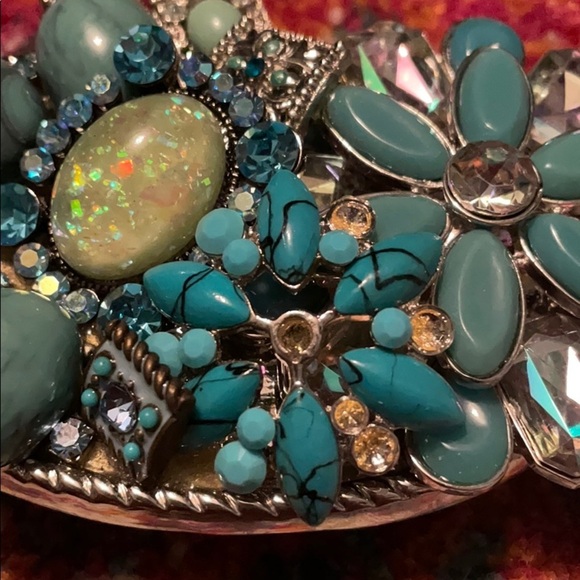 Cochni Real Leather Blue Rhinestone Buckle Belt - Picture 2 of 5